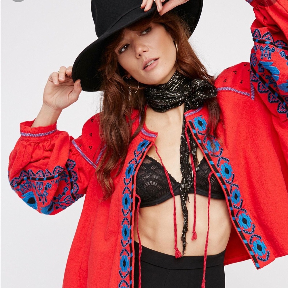 Free people embroidered swingy jacket in red